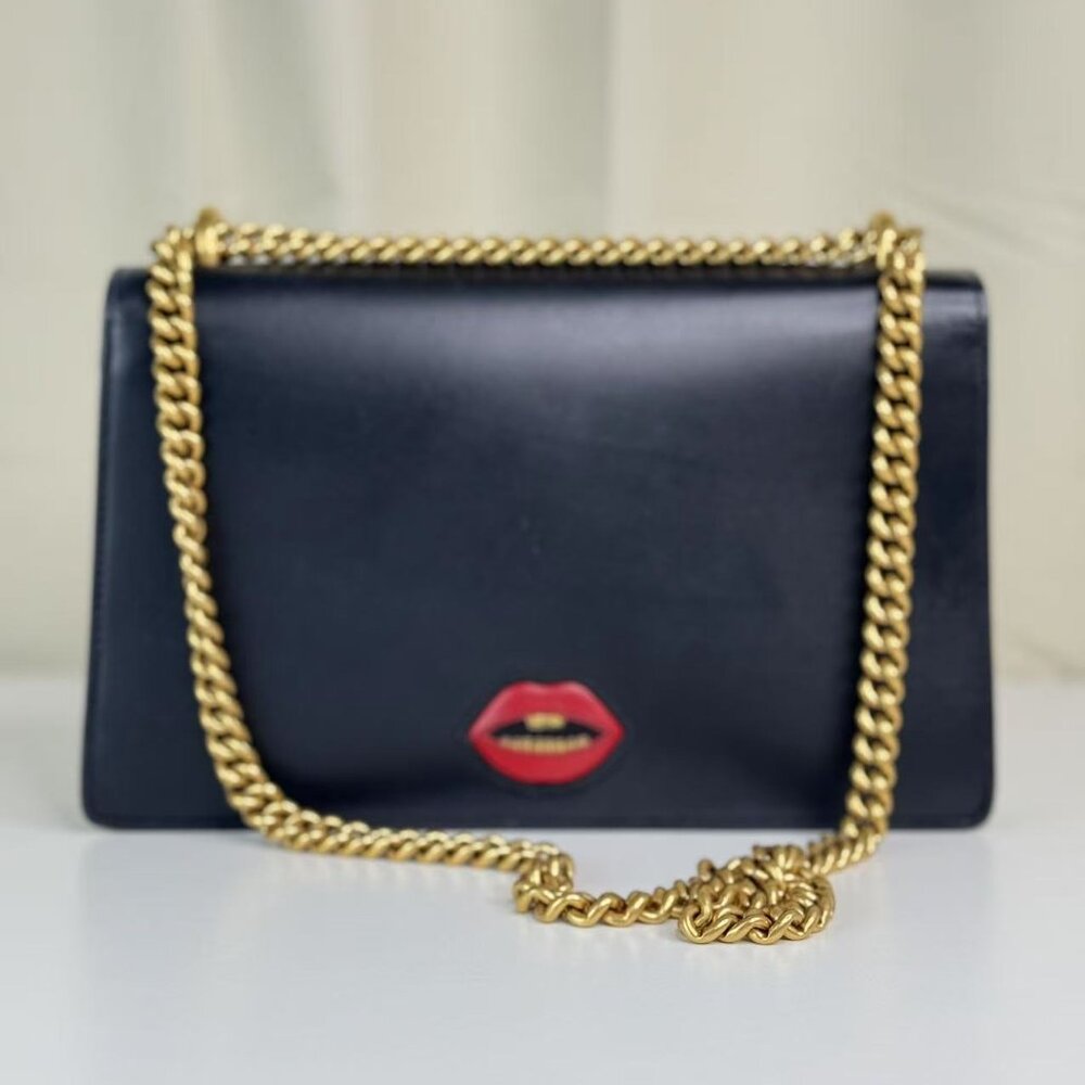 Gucci Black Leather Heart Marmont Shoulder Bag with Red Heart - Picture 3 of 10